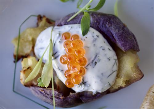 7.10.25 Elegeance uncorked: smashed potatoes crowned with chive crème fraîche and white sturgeon caviar