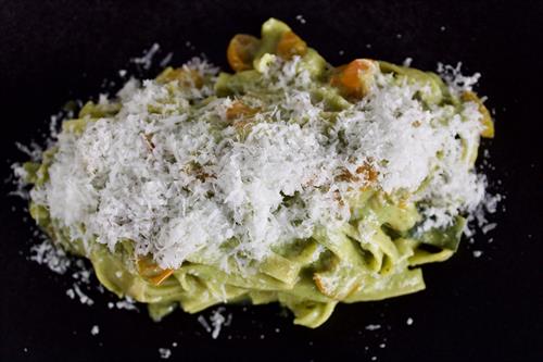 House-Pasta: House-made Fettuccine, sautéed zucchini, tomatoes, and zucchini butter. Garnished with Pecorino Romano. House-Pasta: House-made Fettuccine, sautéed zucchini, tomatoes, and zucchini butter. Garnished with Pecorino Romano.