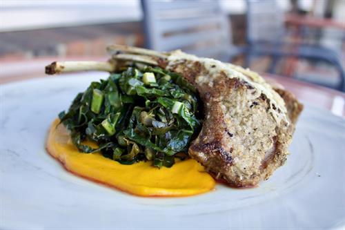 6/19 Partake Lounge: Lamb Lollipops: Parmesan herb-crusted lamb, sautéed kale & carrot butter.