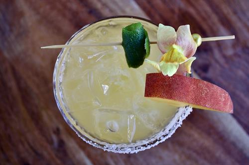 8.21.25 | The Phoenix | Pepper-infused MiCampo blanco tequila, peach liqueur, Harlequin orange liqueur, peach purée, agave, and lime. 8.21.25 | The Phoenix | Pepper-infused MiCampo blanco tequila, peach liqueur, Harlequin orange liqueur, peach purée, agave, and lime.