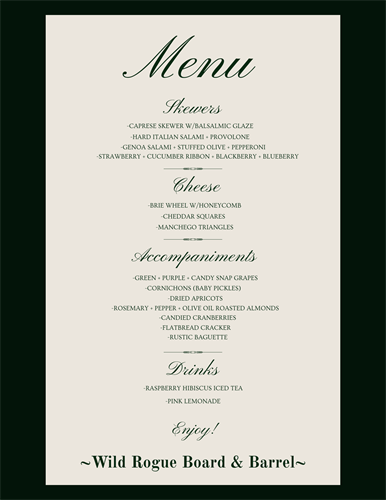 Charcuterie Cart Sample Menu