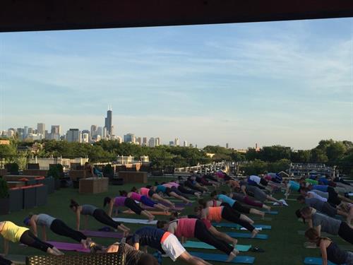 Rooftop Yoga with a glass of wine afterwards