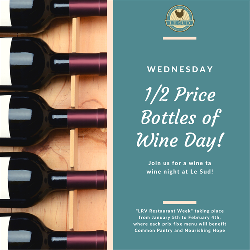 Half Price Bottle Wine Wednesdays