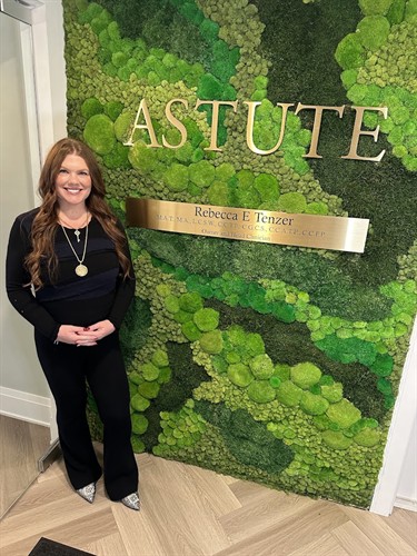Astute Sign with owner, Rebecca E Tenzer