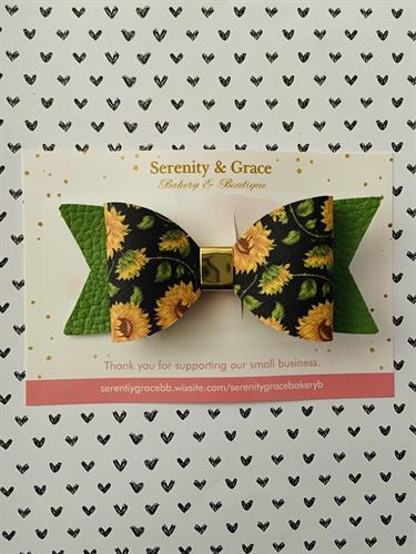 Spring Sunflower faux leather hair bow