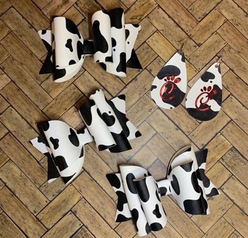 Cow print faux leather hairbows 