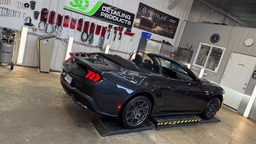 Mustang GT 3 stage paint correction, 4 year warranty ceramic coating, all glass, glass ceramic coated, Soft top protection, rim faces ceramic coated.