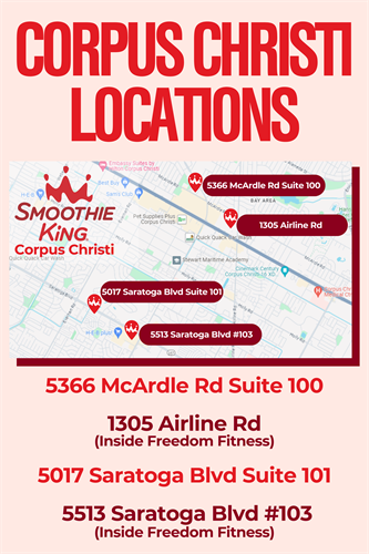 Smoothie King locations in Corpus Christi as of 2024. 