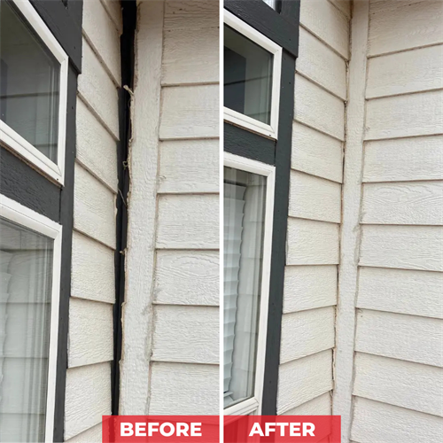 Before and After of Exterior Home Wall Settling due to Foundation Failure - Stabilized with Push Piers by Baird Foundation Repair