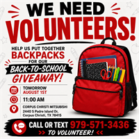 Corpus Christi Mitsubishi- Need Volunteers Back-to-School Giveaway