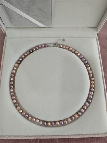 Semi-Round Lavender Mix Pearl Necklace