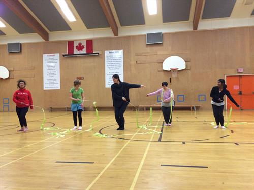 Rhythmic gymnastics athletes at practice