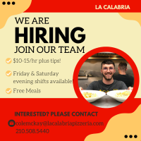 La Calabria Pizzeria is Hiring! 