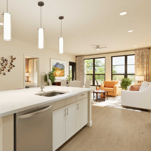 Bright interiors and thoughtfully selected finishes are designed to create welcoming spaces for easy, maintenance-free living.