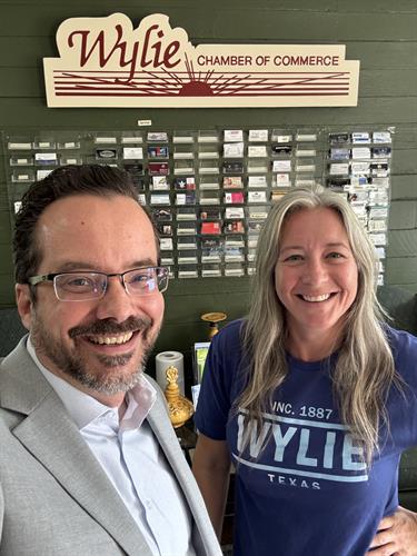 Backslash owner Tim Priebe at the Wylie Chamber with Mary Ann Olson