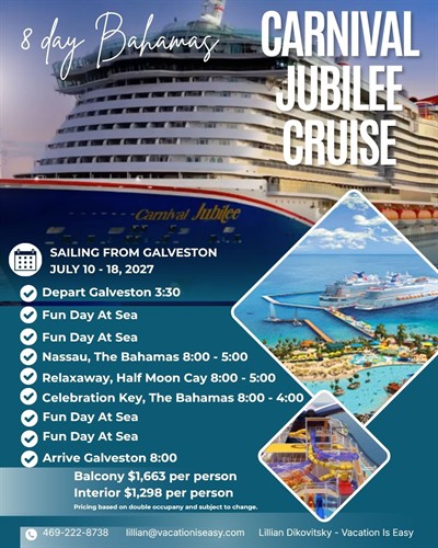 Carnival Jubilee from Galveston July 2027