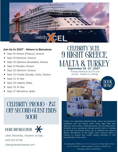 9 NIght Celebrity Greece, Malta & Turkey Sept 2027