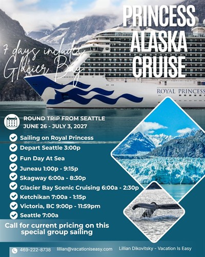 Princess Alaska including Glacier Bay Round Trip Seattle June 2027