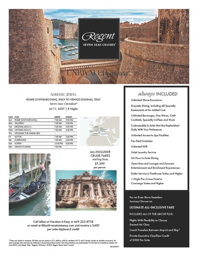 Regent Seven Seas Rome to Venice July 2027