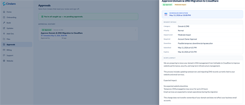 Approval System inside the Cindaro Dashboard
