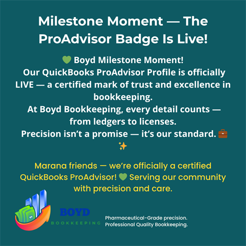 Marana friends — we’re officially a certified QuickBooks ProAdvisor! ?? Serving our community with precision and care. Marana friends — we’re officially a certified QuickBooks ProAdvisor! ?? Serving our community with precision and care.