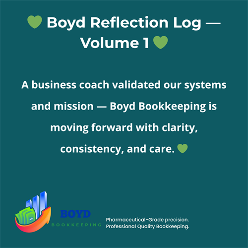 Boyd Reflection Log Vol. 1 — confirmed by a coach: we’re aligned, focused, and growing strong ?? Boyd Reflection Log Vol. 1 — confirmed by a coach: we’re aligned, focused, and growing strong ??
