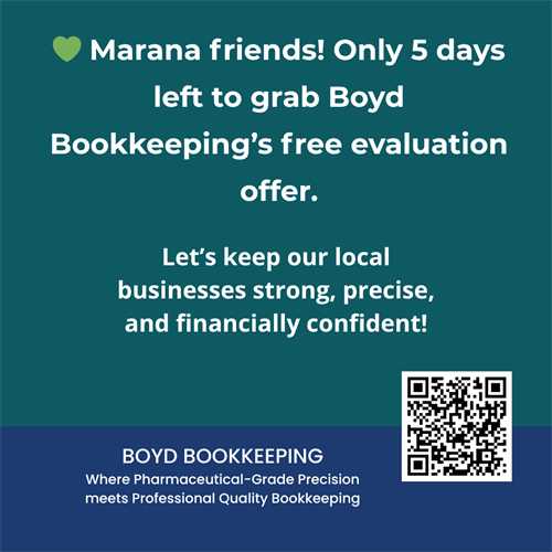 ?? “Marana friends — just 5 days left for your free Boyd Bookkeeping evaluation ??” ?? “Marana friends — just 5 days left for your free Boyd Bookkeeping evaluation ??”