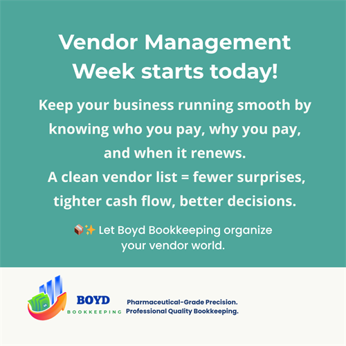 Keep vendors clean. Keep cash flow calmer. Boyd Bookkeeping has your back. 