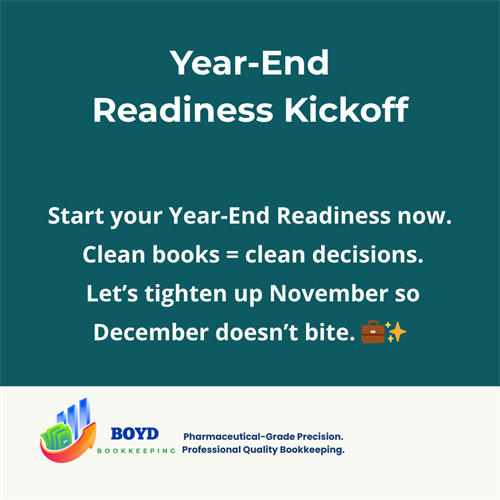 Get Year-End Ready Tighten your books now for a clean and stress-free December. 