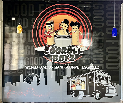 Wall wrap designed for EggRoll Boyz located on Windward in Alpharetta, GA.