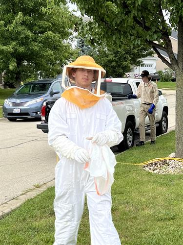 Caleb Schopen in a bee suit