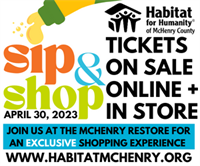 Habitat for Humanity of McHenry County: 2nd Annual Sip & Shop - April 30th EARLY BIRD TICKETS NOW ON SALE!