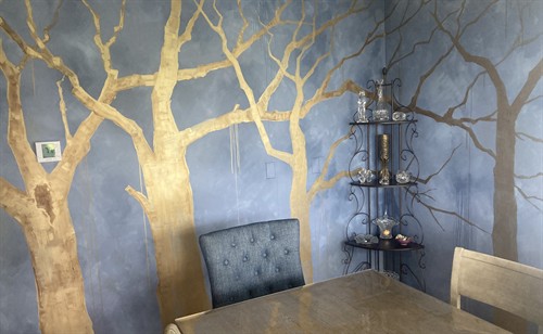 Metallic Hand Painted Wallpaper  in Dining Room