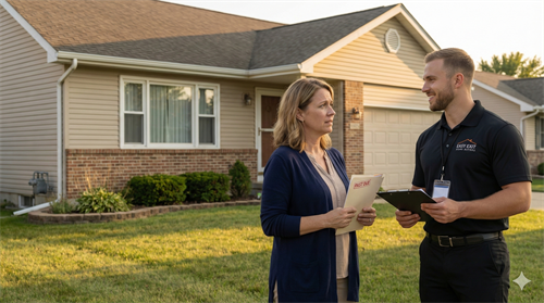 Todd Bennet speaking with a McHenry resident about our hassle-free, sell-your-house-fast cash buying process.