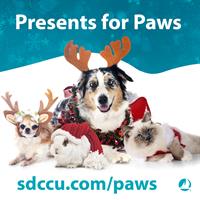 Help Animals in Need Have a Happy Holiday by Donating Online to SDCCU ‘Presents for Paws’