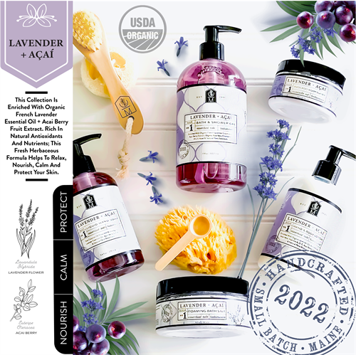 Handmade, Plant-Based, Lavender + Acai Product Line