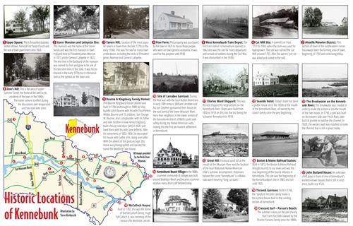 With the help of the Town of Kennebunk Bicentennial Committee, I mapped out this magazine centerspread of 20 historic locations in the town of Kennebunk.