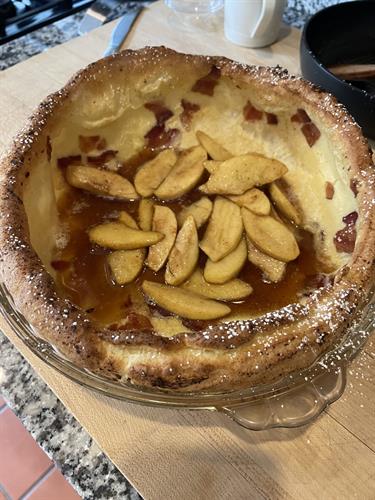 Dutch Baby with cinnamon apple and bacon