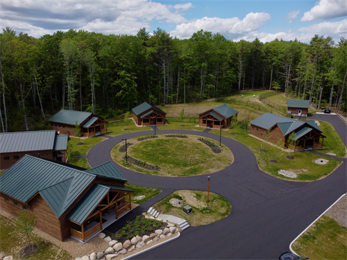 A bird's eye view of our unique dog cabins and play areas