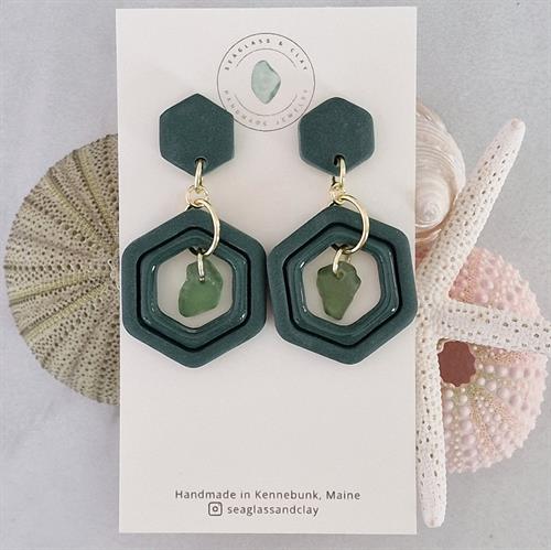 Forrest green earrings with beautiful green sea glass