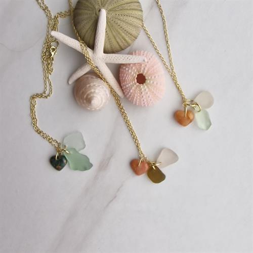 Unique necklaces with 2 pieces of sea glass and a clay charm