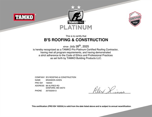 Tamko Certified installer credentials 2026