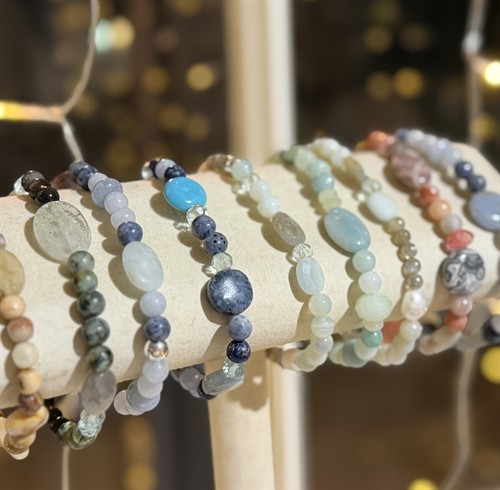 Stretchy bracelets by Maine artist Susanna Jewelry