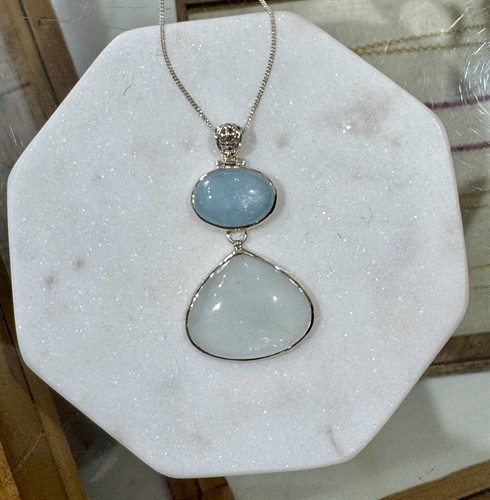 Aquamarine and chalcedony statement necklace by Janice Girardi