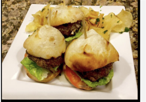 Angus sliders, made to order and seared on cast iron