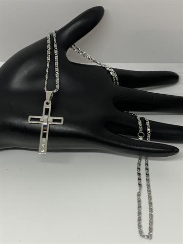 Stainless steel and rhinestone pendant on a stainless steel chain. Hand designed.