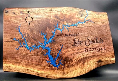 Live Edge Wood with Lake Map in Epoxy