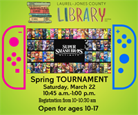 Super Smash Bros Ultimate Spring Tournament: 10 AM -1 PM