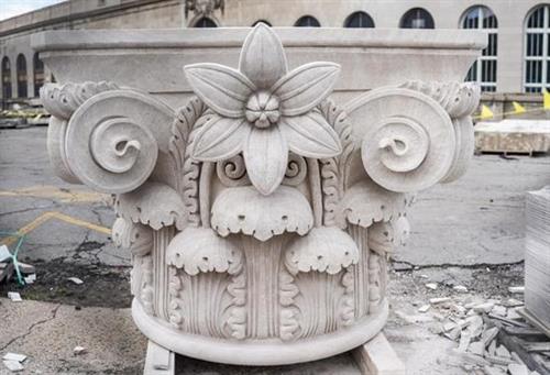 Custom Carvings made of Dark Hallow Rift for Michigan's Central Station Restoration
