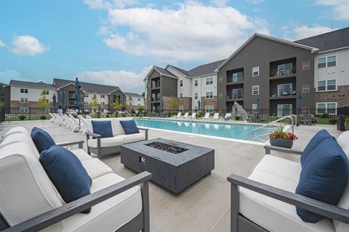 Poolside Gas Fire Pit | Legends Morgan Farms | Traverse City Apartments